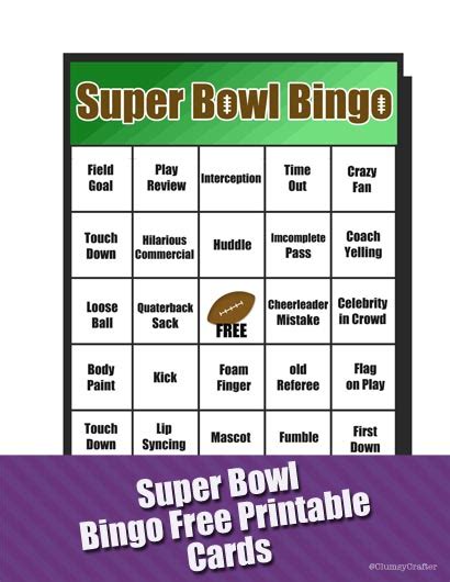 Super Bowl Bingo Game - Clumsy Crafter