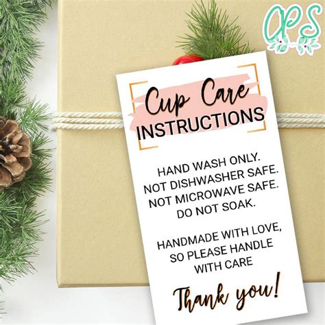 Cup Care Instructions Card Printable Customizable DIY ...