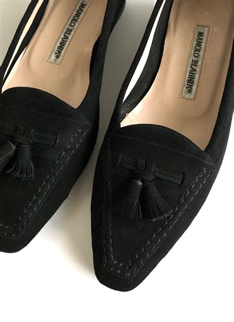 black suede Manolo Blahnik flats with tassels – Hemlock Vintage Clothing