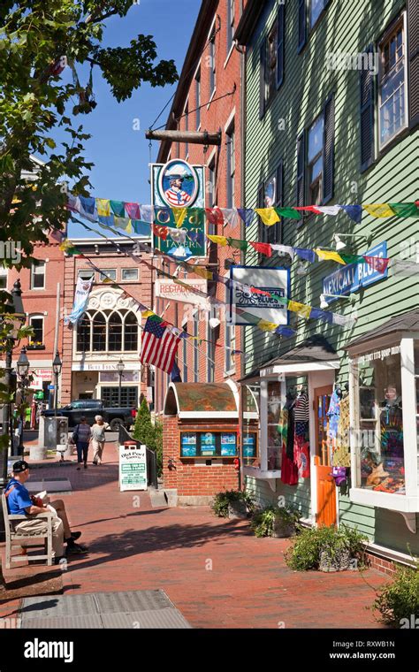 Shops and historic buildings on Moulton Street in the Old Port District ...