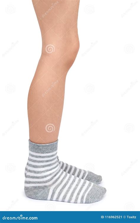 Kid Legs in Striped Socks Isolated on White Background Stock Image ...