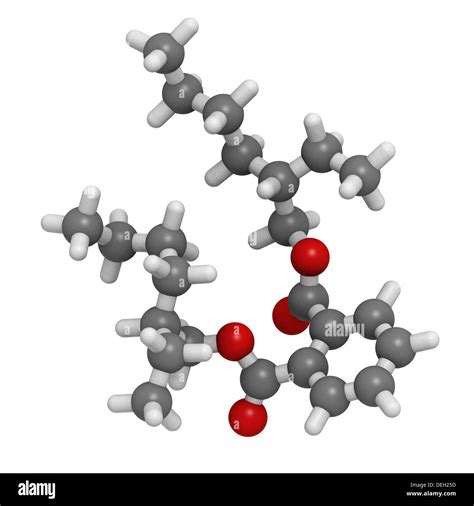 Bis(2-ethylhexyl) phthalate (DEHP or dioctylphthalate, DOP) plasticizer molecule; suspected to ...