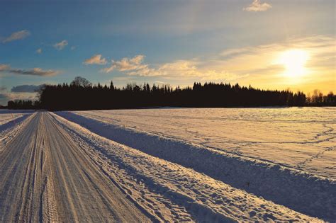 Free photo: Snow Covered Road during Golden Hour - Clouds, Scenic ...