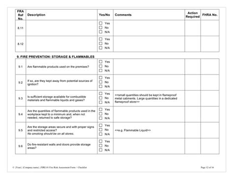 Fire risk assessment checklist in Word and Pdf formats - page 12 of 16