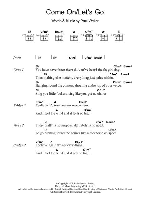 Come On/Let's Go by Paul Weller - Guitar Chords/Lyrics - Guitar Instructor