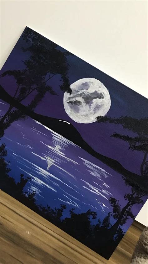 Full moon night painting | Nature art painting, Mini canvas art, Stary ...