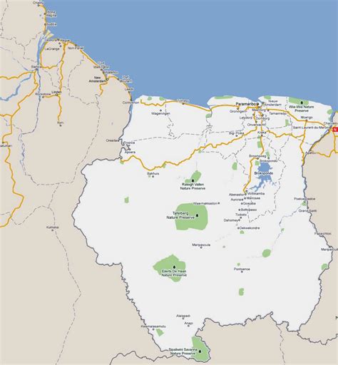 Large road map of Suriname with cities | Suriname | South America ...