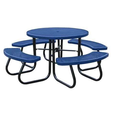 Paris 46 in. Blue Picnic Table with Built-In Umbrella Support-462-004-0003 - The Home Depot