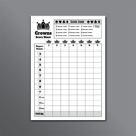 Five Crowns Card Game Score Sheet, Crowns Card Game Score Sheet, 5 Crowns Game Score Sheet ...