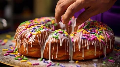 Premium AI Image | a person putting frosting on a donut