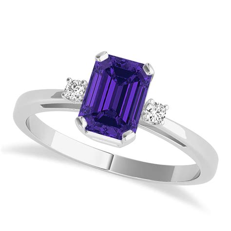 Tanzanite Emerald Cut Three-Stone Ring 14k White Gold 1.04ct - AZ10669