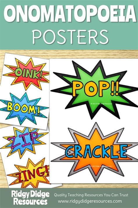 Spice up your poetry unit with these brightly coloured onomatopoeia classroom posters. Not only ...