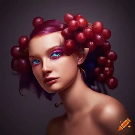 Portrait with grapes as hair