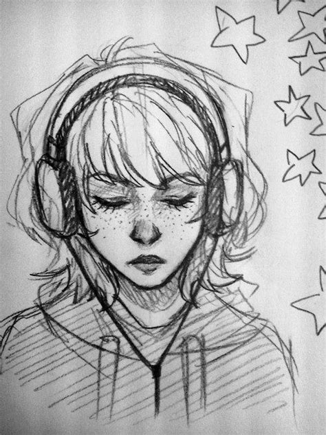 girl listening to music on headphones Arte Funky, Funky Art, Art Drawings Sketches Simple, Cool ...