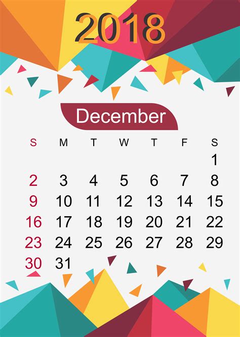 December 2018 Calendar HD Wallpaper for Desktop | 2018 calendar template, Calendar, Kids calendar