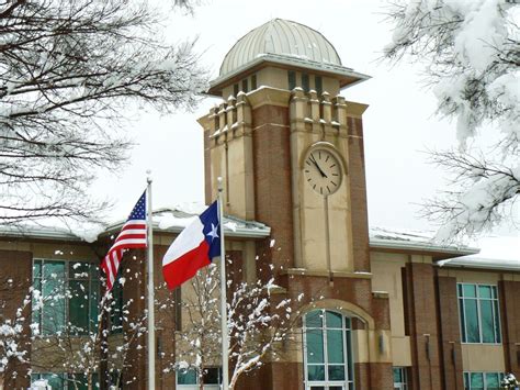 Keller, TX : Keller City Hall with American & Texas flags during 02/ ...