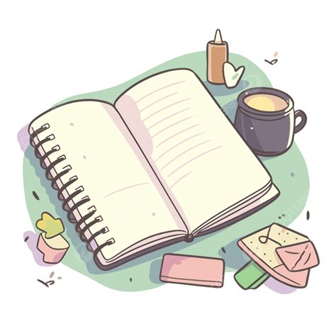 Journal Clipart An Open Notebook And Other Items On The Surface Cartoon Vector, Notebook Clipart ...