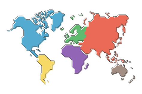 World map with multicolor continent and modern simple cartoon line ...