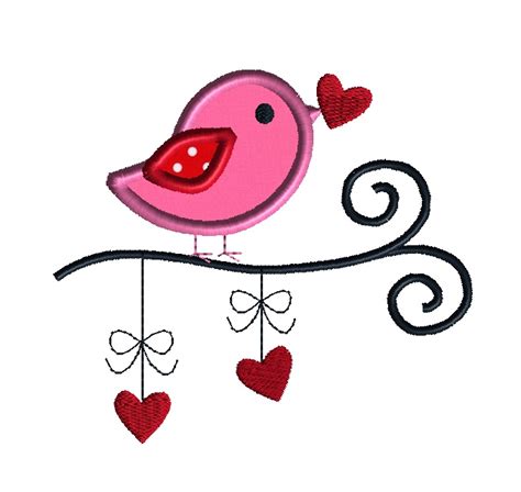 Valentine Bird 2 Applique Machine Embroidery Design - 3 sizes