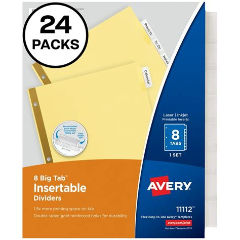 Avery Big Tab Insertable Dividers, 8 Clear Tabs, 24 Set Value Pack - Walmart.com - Walmart.com