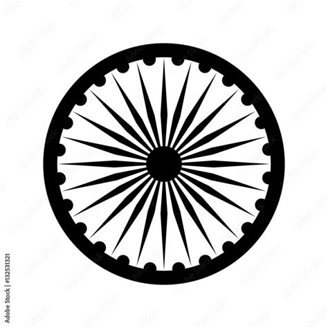 Dharma wheel, detail of Indian national flag. Black vector design element, isolated on white ...