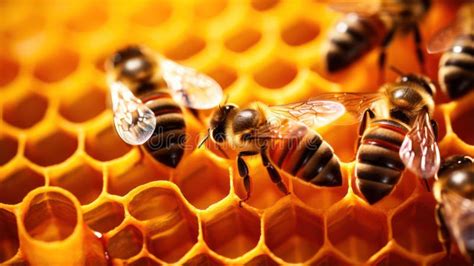 Close-up of Honey Bees on Honeycomb in Beehive AI Generated Stock Illustration - Illustration of ...