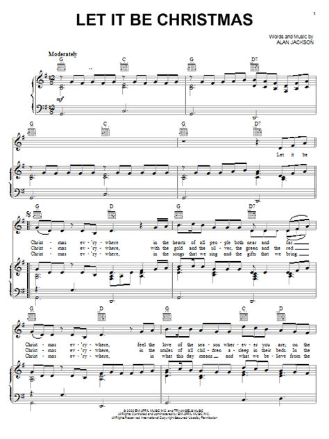 Let It Be Christmas by Alan Jackson Sheet Music for Piano, Vocal & Guitar Chords (Right-Hand ...