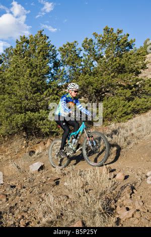 Chuck Rose, mayor of Salida, mountain biking on 'S' Mountain. Salida, Colorado, USA Stock Photo ...