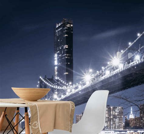 Manhattan Bridge at night cityscape murals - TenStickers