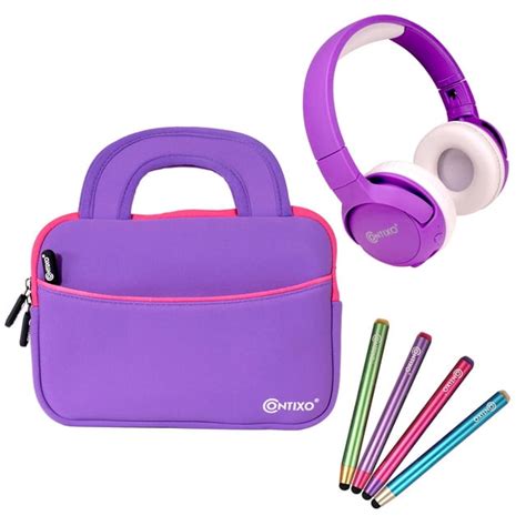 Contixo Kids Tablet Accessories: 85dB Bluetooth Headphones, 4-Color Stylus Pack, 10-Inch Bag ...