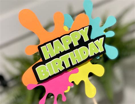 Neon birthday cake topper glow cake topper neon party decor black light ...