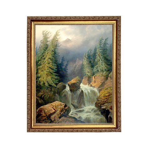 Mountain Waterfall Vertical Landscape Oil Painting Print on Canvas - Schooner Bay Company