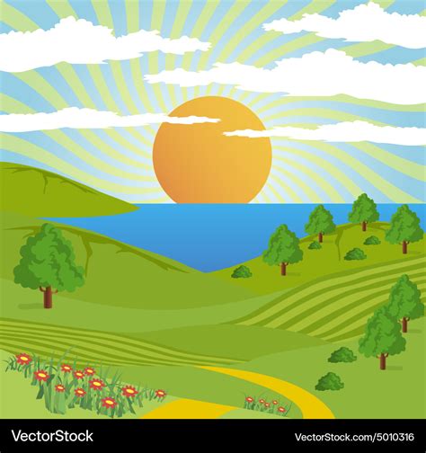 Abstract nature landscape sun sky road Royalty Free Vector