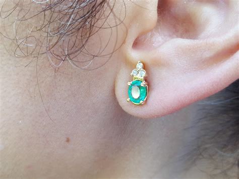 1.26 ct. Oval cut Emerald Stud Earrings Medium Green Crafted in 14K Ye