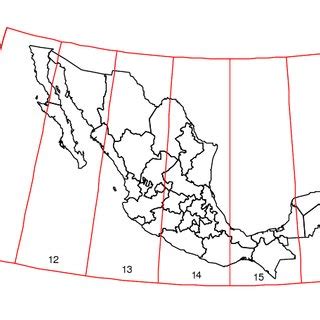 16: Particionado oficial de México en las diferentes zonas UTM . Tomado ...