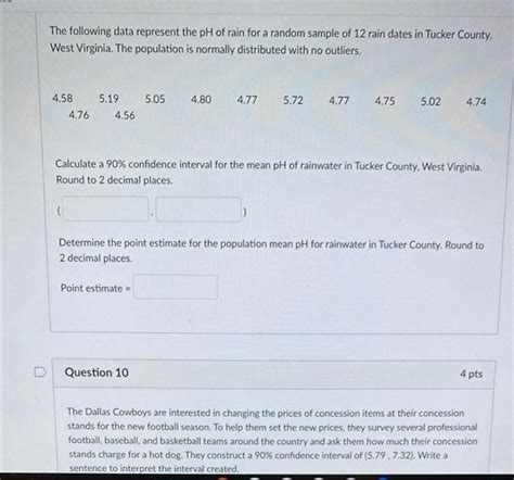 Solved The following data represent the pH of rain for a | Chegg.com