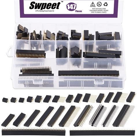 Buy Swpeet 147Pcs 5 Types 2.54mm Female Pin Header Socket Connector ...