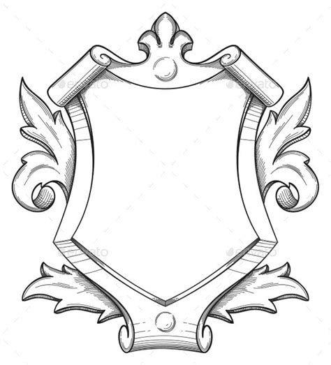 Baroque Shield Drawing - Vector EPS. Download: https://graphicriver.net/item/baroque-shield ...