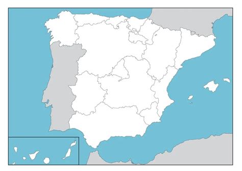 Mapa mudo politico España comunidades autonomas sin nombre