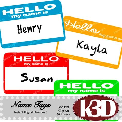 Name Tags, "Hello my name is" Name Tags, Rainbow name tags, clipart clip art instant digital ...