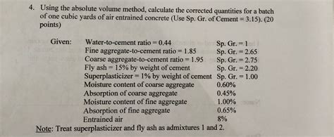 Solved 4. Using the absolute volume method, calculate the | Chegg.com