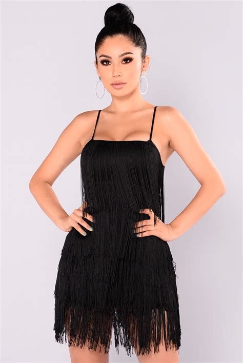 Something To You Fringe Dress - Black/Black