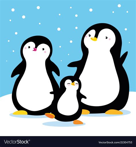 Family of penguins under snow cartoon family Vector Image