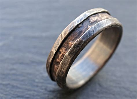 Buy a Hand Made Cool Mens Ring, Alternative Wedding Band Rugged, Mens Wood Grain Ring Bronze ...