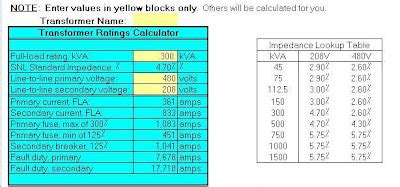 Transformer Calculations Spreadsheets ~ Electrical Knowhow