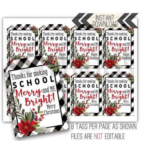 Teacher Christmas Gift Printable Tag Christmas Teacher Tag Holiday Teacher Tag Teacher Gift ...