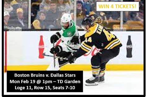 4 BOSTON BRUINS vs DALLAS STARS tickets (Mon 02/19/24, 1pm) giveaway ...