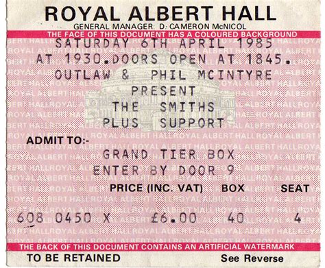 One Of The Three | 1985-04-06 Royal Albert Hall ticket1985-04-06 Royal Albert Hall ticket - One ...