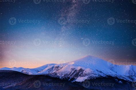 Beautiful winter landscape in the Carpathian mountains. Vibrant night ...