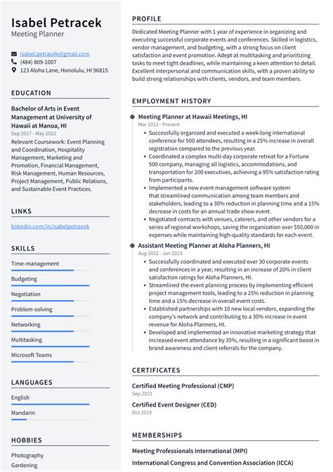 Top 17 Meeting Planner Resume Objective Examples | ResumeCat